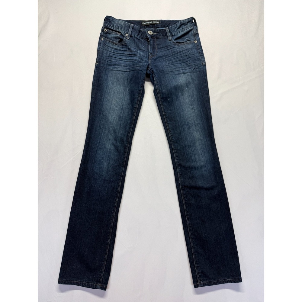 Express Stella Low Rise Jeans Womens 2R Blue Whiskered Denim Cotton Skinny Leg